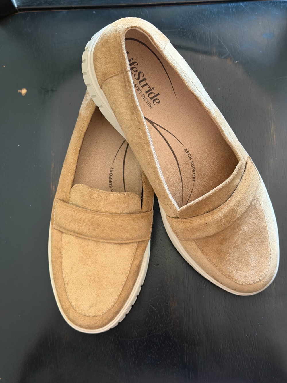 LifeStride Geneva Women's Platform Loafer Slip-On Shoes Taupe Suede
